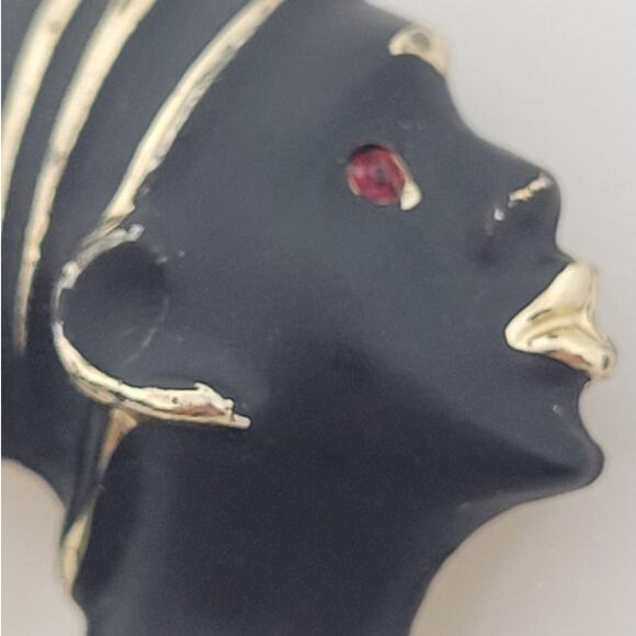 Vintage Luxe Blackamoor Queen Brooch Retro Statement Enamel Rhinestone Pin - Picture 4 of 8